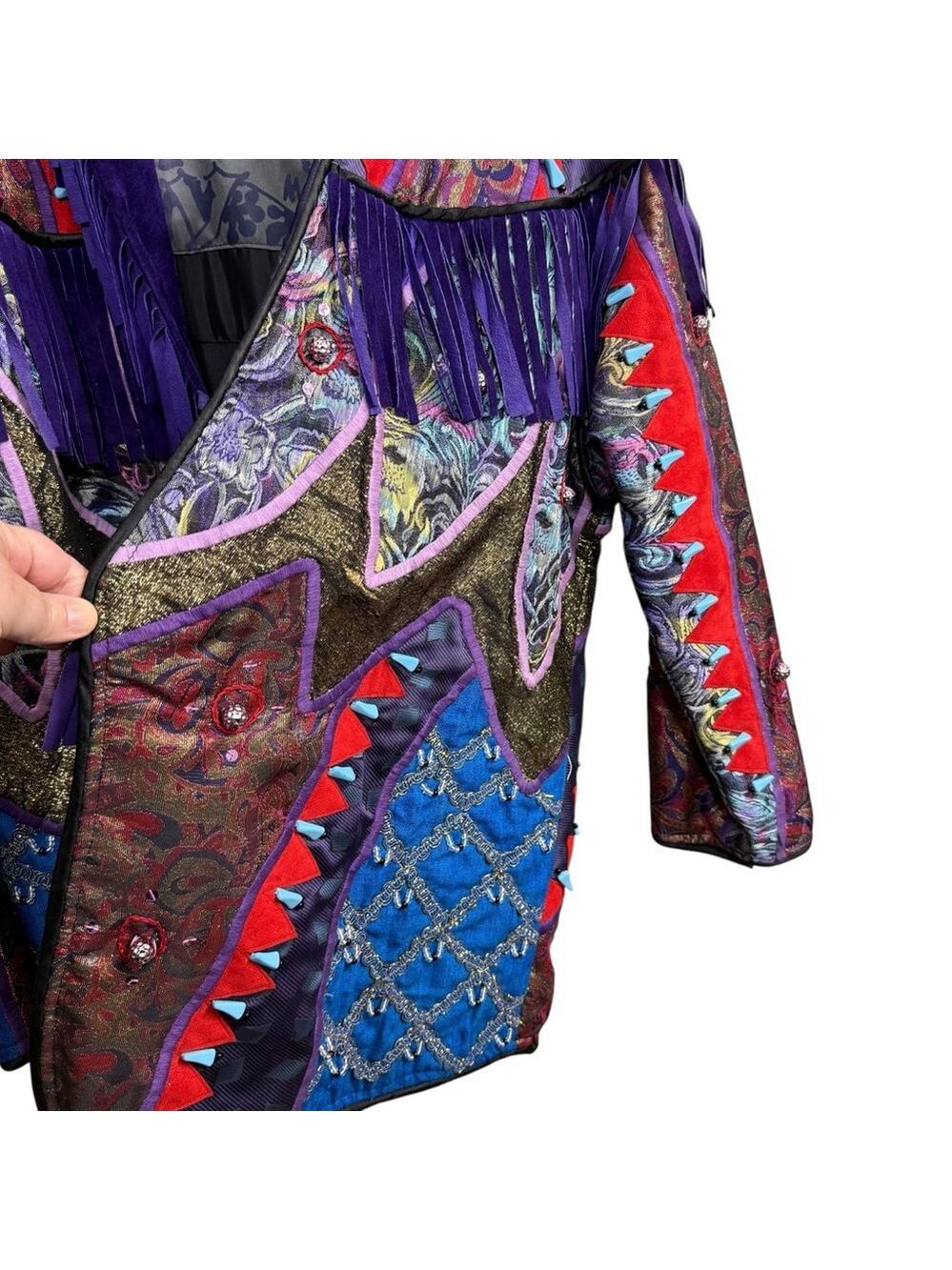Vintage Judith Roberts Mexico Patchwork Fringe Jacket Beaded Western L/XL - Picture 9 of 16